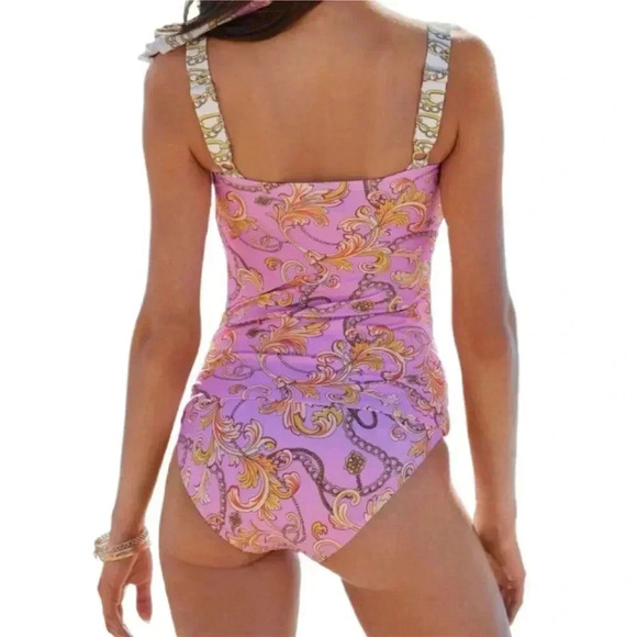 Carmen Marc Valvo Women's Pink Chain One-Piece Swimsuit Size 12 - Picture 2 of 6